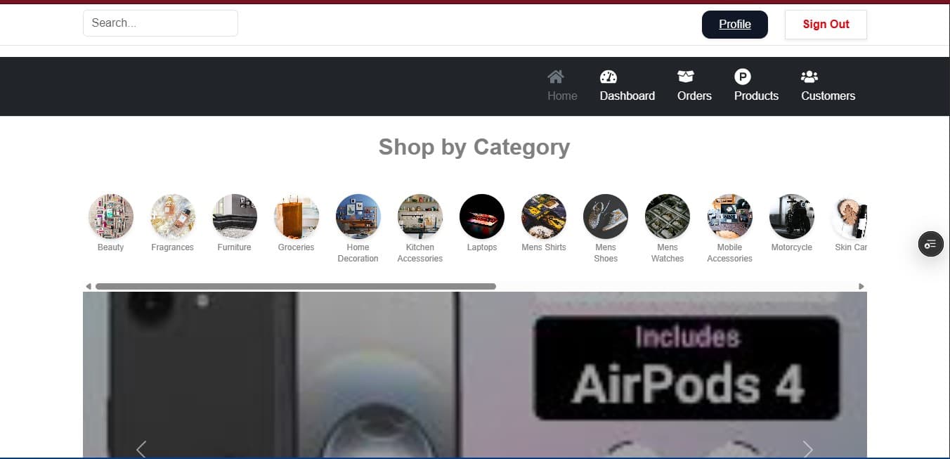 Custom E-Commerce Platform homepage